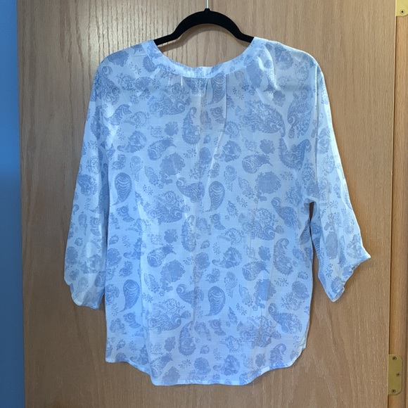 Living Doll Sheer Top in white & blue with crochet accents size medium - Picture 4 of 4